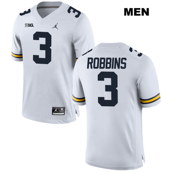 Men's NCAA Michigan Wolverines Brad Robbins #3 White Jordan Brand Authentic Stitched Football College Jersey PL25J56AE